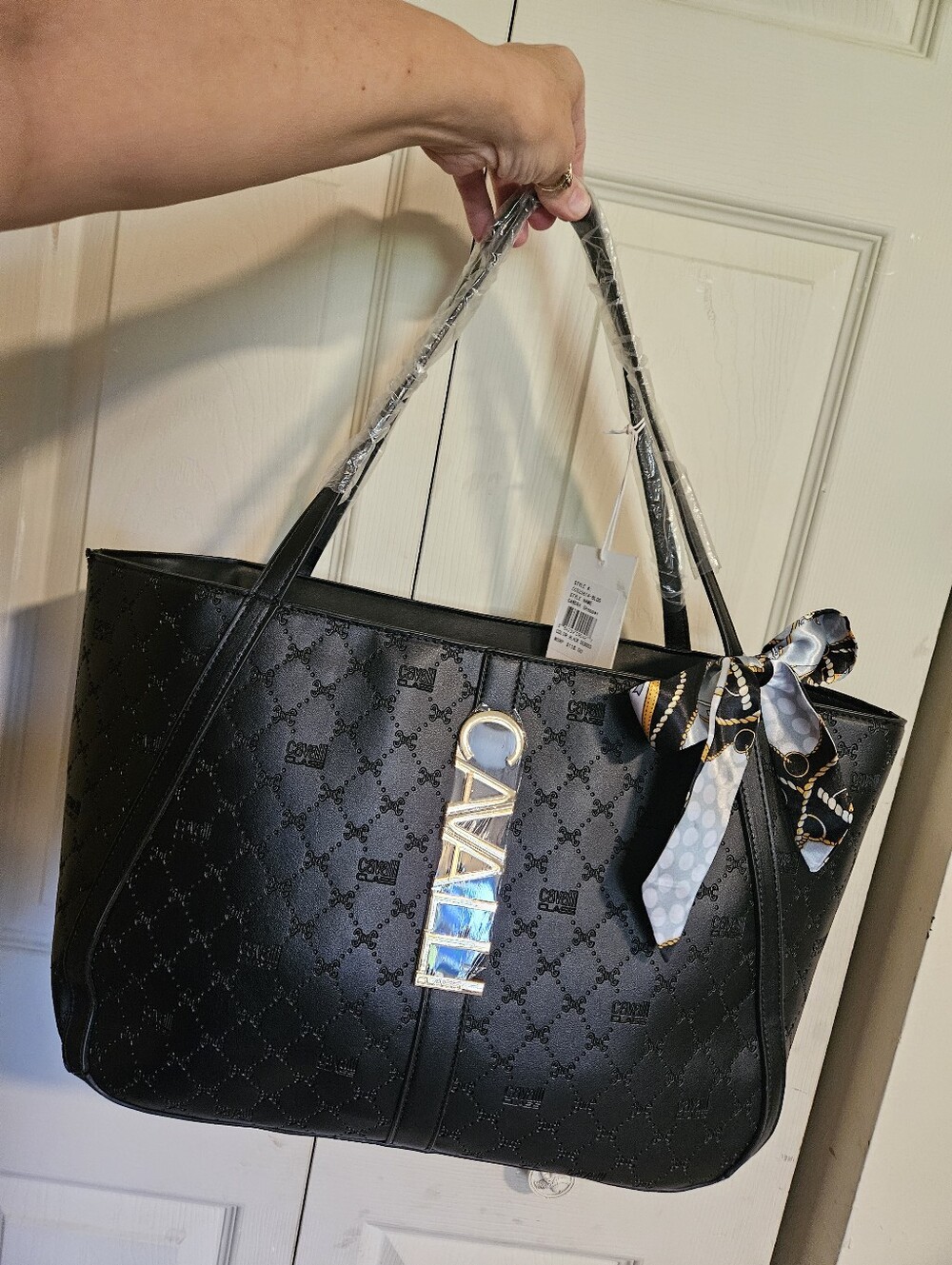 NWT Cavalli Class by Roberto Cavalli Sandra Shopper Tote Bag - Black & Gold